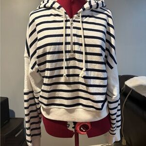 Aerie Navy and White Striped Hoodie
